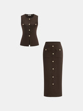 Wool Blend Metal Button Vest and Skirt Set